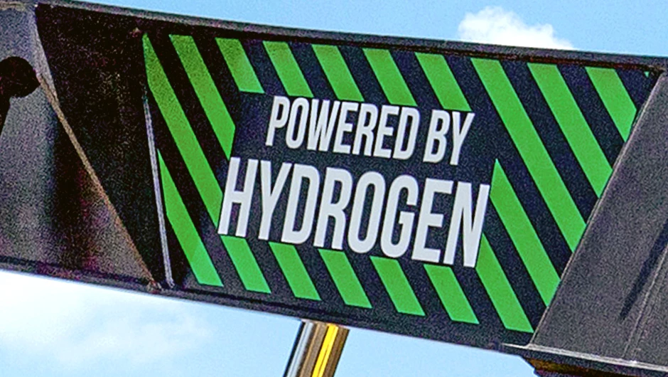 Nuvera - Powered by Hydrogen decal on container handler.