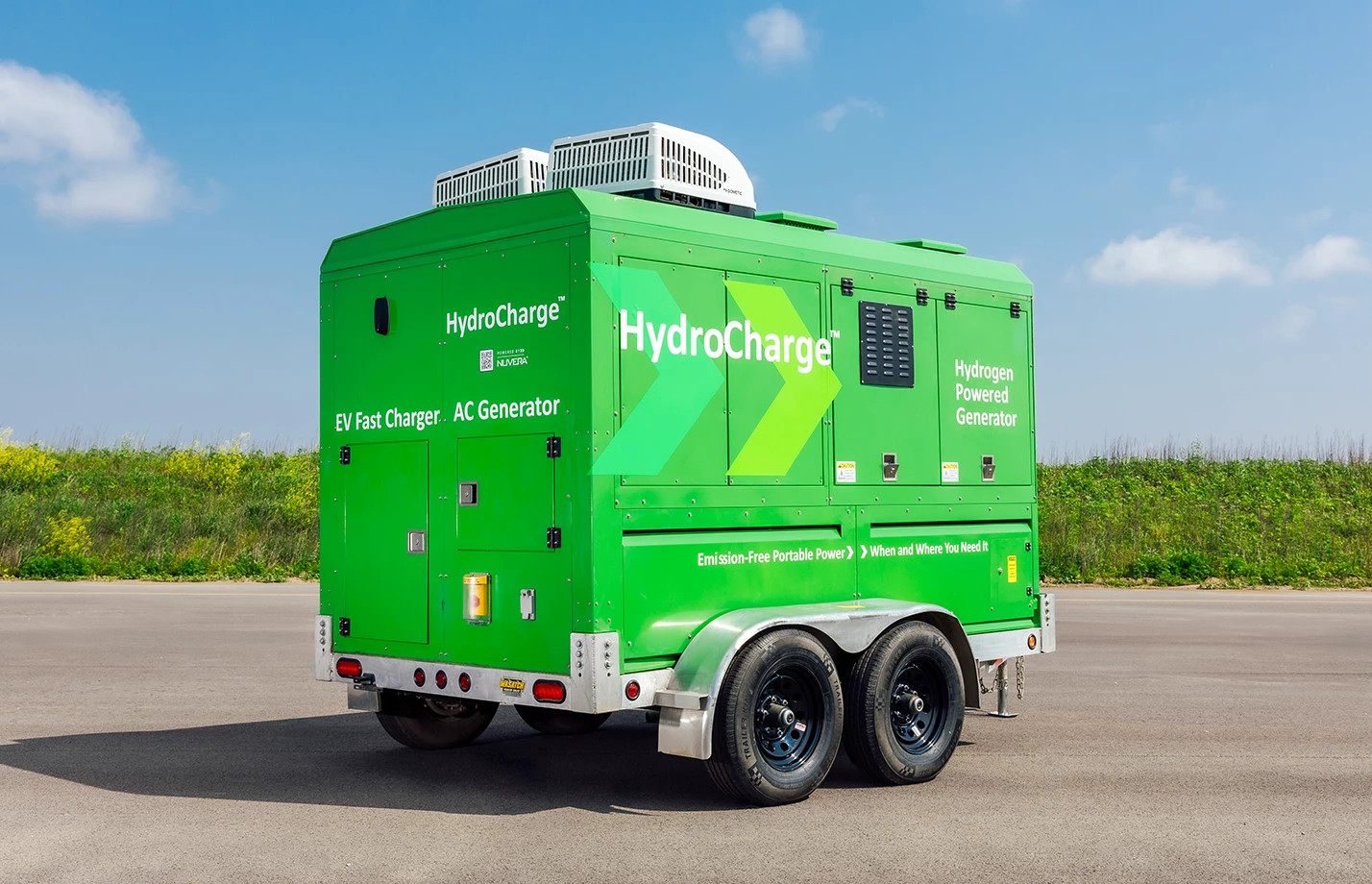 Nuvera portable HydroCharge unit charging an electric vehicle.